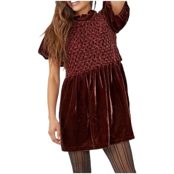 Free People NWT Gum Drop Mini Dress Size XS Brown Purple Shimmery Velvet - Picture 11 of 15